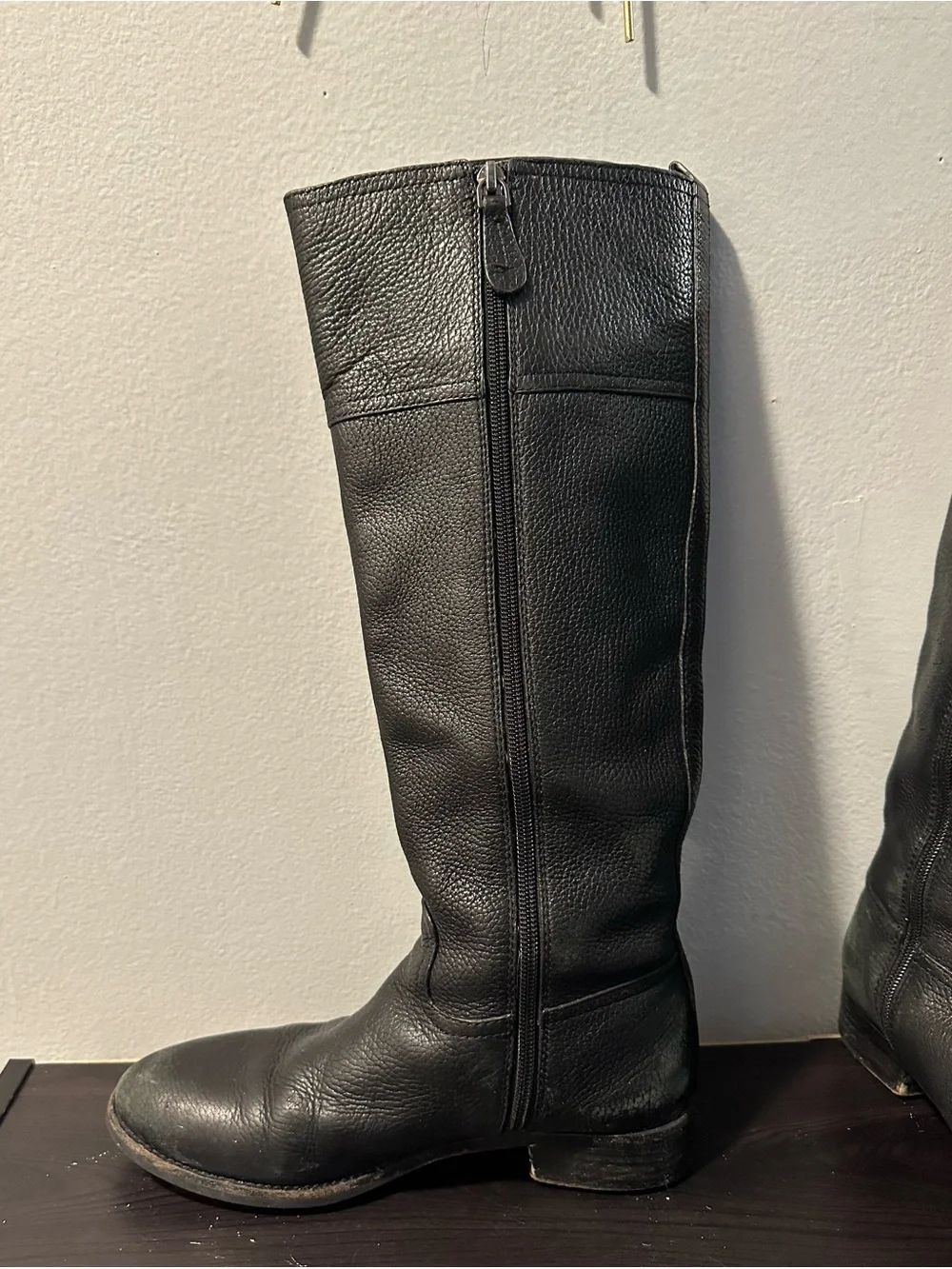 Tory Burch Black Leather Knee-High Logo Riding Boots